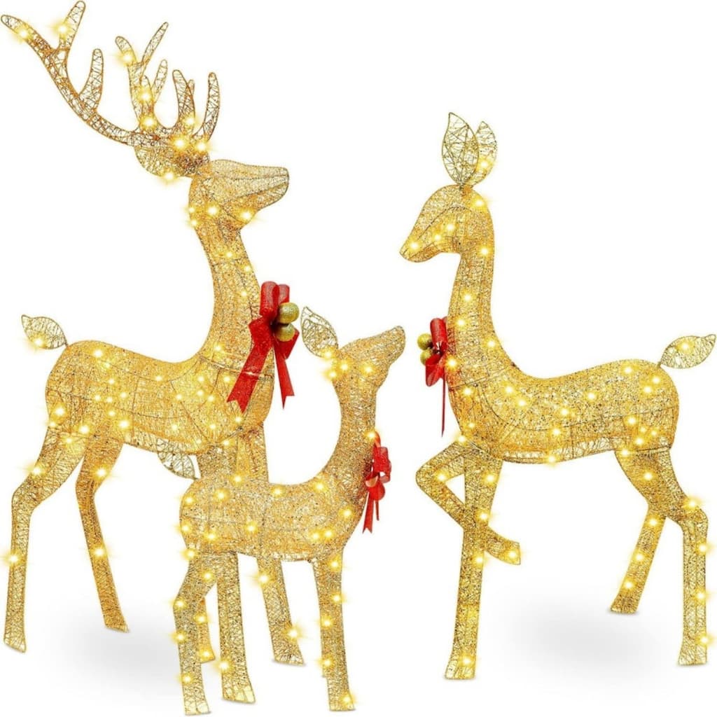 Christmas Lighted Reindeer Family Set with Buck Doe and Fawn Gold Finish LED Indoor and Outdoor Holiday Decoration
