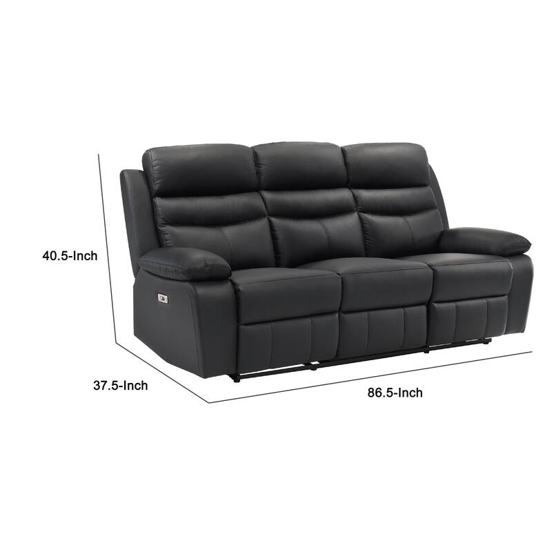 Hanna Power Dual Reclining Sofa, Black Top Grain Leather, USB, 87 Inch