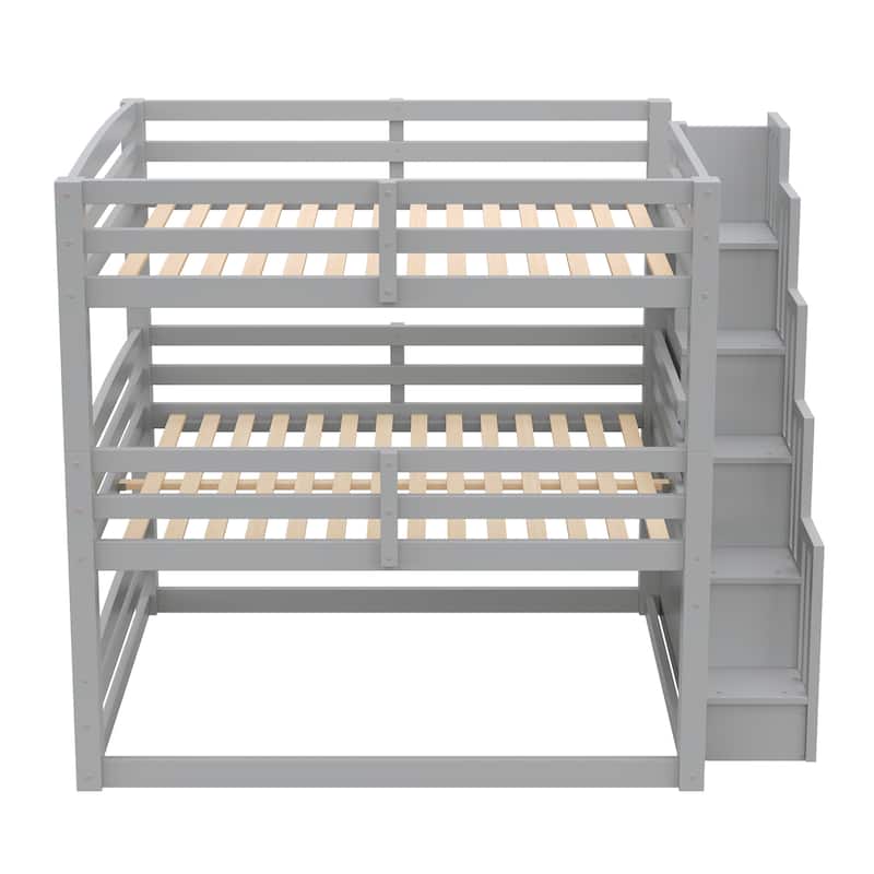 Full Size Triple Bunk Bed with Storage Staircase, Separate Design for Multiple Sleepers