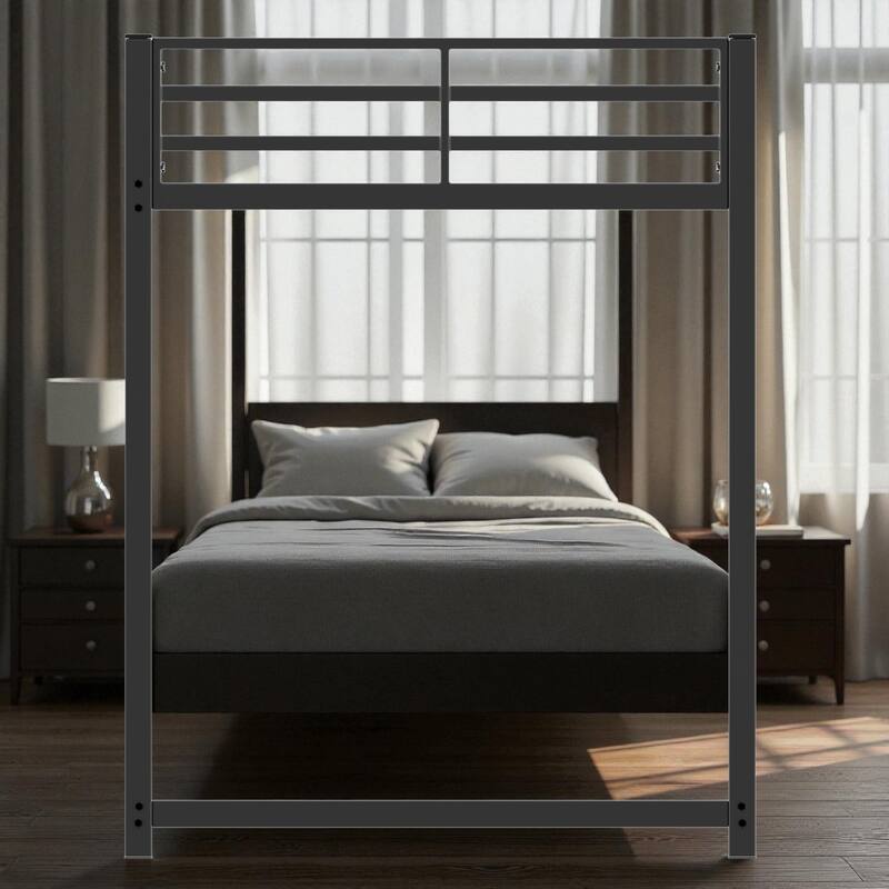 Twin Over Twin Metal Bunk Bed with Ladder, Low Profile Steel Frame, Guardrails, 250lb Upper & 350lb Lower Capacity