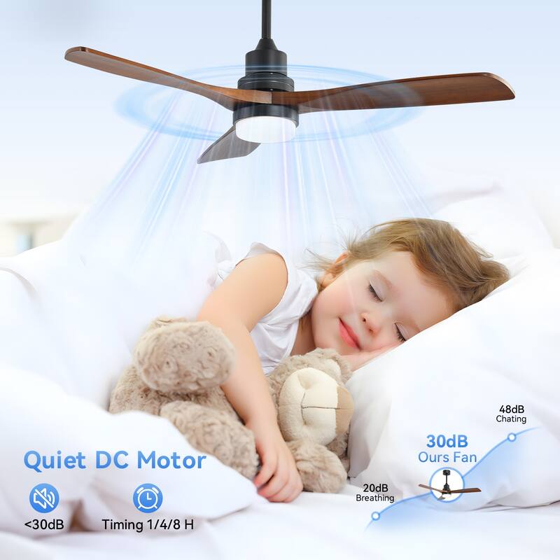 48 Inch Wood Ceiling Fan with Light and Remote/Smart App Control, Dimmable Lights Included