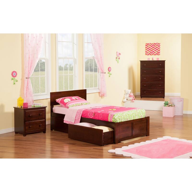 Asian Platform Bed with Storage Drawers - Modern Style Bed Frame & Flat Panel Footboard