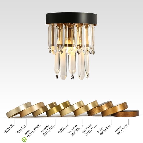 dimension image slide 2 of 3, Modern 1-Light Luxury Crystal Wall Sconce Black Gold Bathroom Vanity Light - W7.9" x H10"