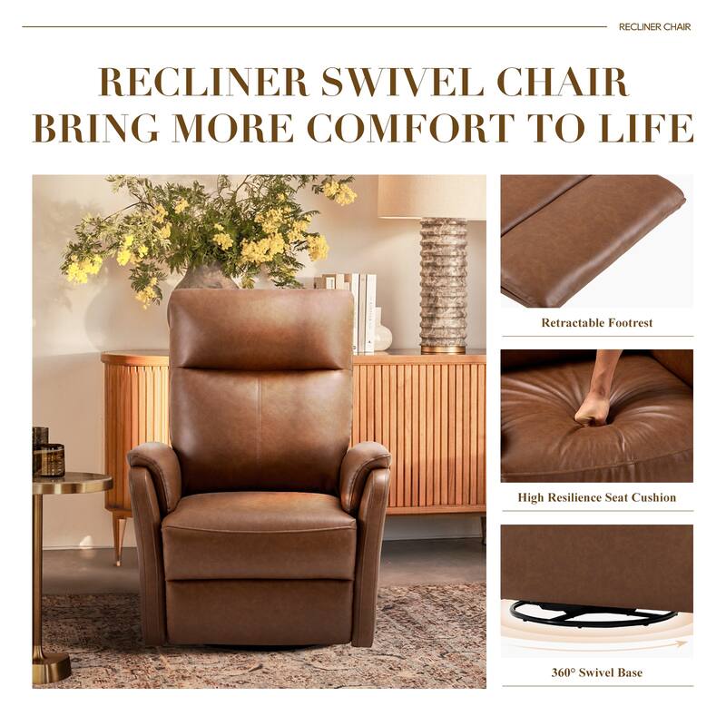 Fabric Recliner Sofa Chair - Swivel Rocking with XL Footrest - Single Seat for Living Room
