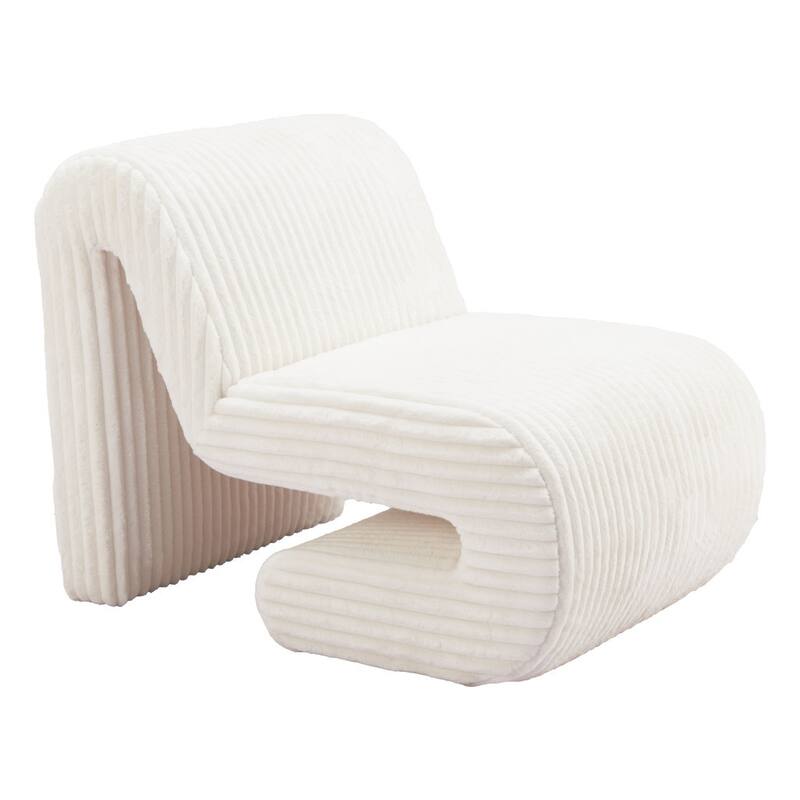 HomeRoots White Corduroy Contemporary Shaped Lounge Chair - 27.6" X 37" X 26.4"