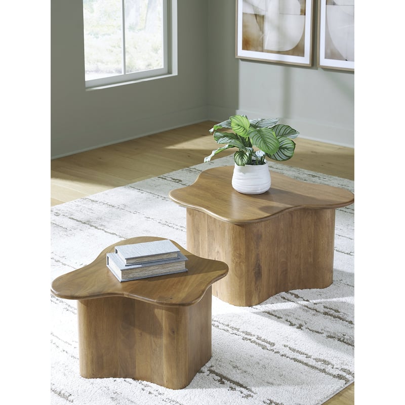 Signature Design by Ashley Abeford Light Brown Accent Coffee Table (Set of 2) - 33" W x 28" D x 18" H - Wood - 33" W x 28" D x 18" H - Light Brown