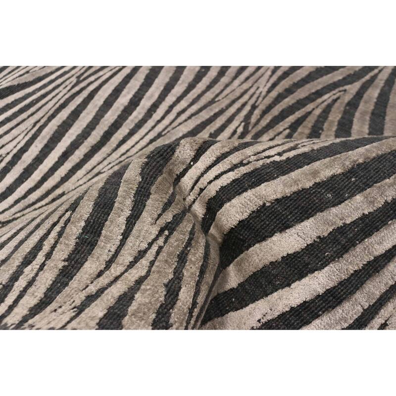 ECARPETGALLERY Hand Loomed Elysian Grey Viscose, Wool Rug - 4'7 x 6'8