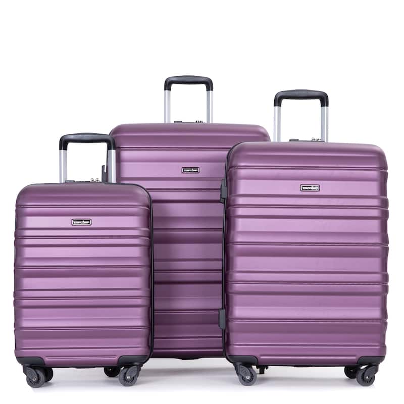 Expandable 3 Piece Luggage Sets PC Lightweight & Durable Suitcase with Two Hooks, Spinner Wheels, TSA Lock, (21/25/29) - Dark Purple