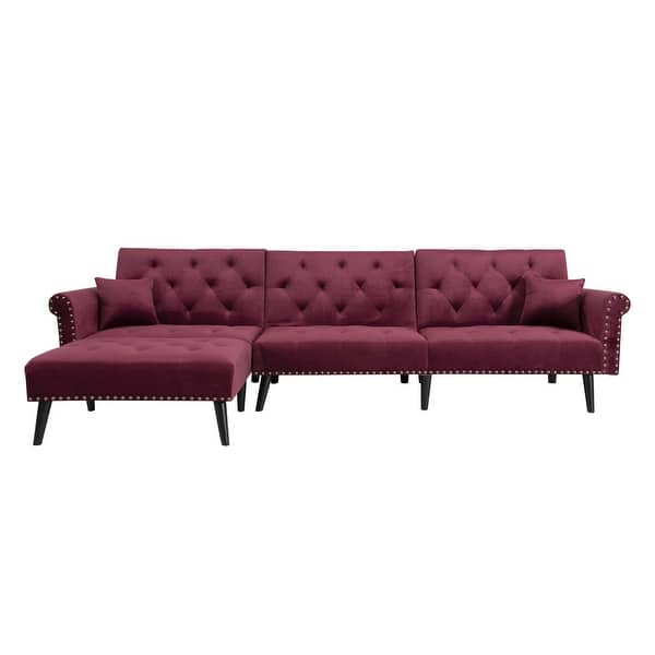 Burgundy Velvet Reversible Sleeper Sofa Bed Sectional - Comfortable and ...