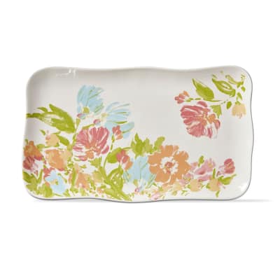 Bloom & Blossom Multicolor Rectangular Serving Platter - 17x10 inches, Dishwasher Safe Ceramic for Spring and Summer