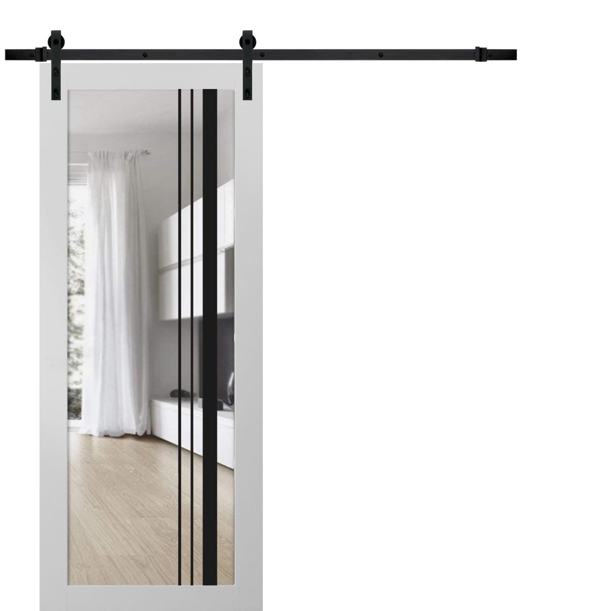 SartoDoors Lucia 2566 | Bedroom Door Barn Door | Solid Wood w/ Glass | Hardware Set | 18x80, White Silk Bathroom Door