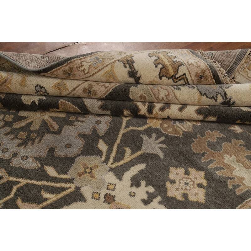 Gray Oushak Oriental Area Rug Hand-Knotted Wool Carpet - 9'0"x 11'11"