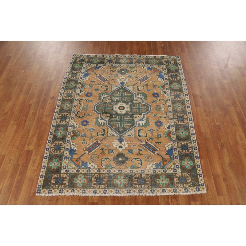 Hand Knotted Oriental 100% Wool Carpet Traditional Medallion Oranges & Rust Tabriz Area Rug - 6' 4'' X 4' 11''
