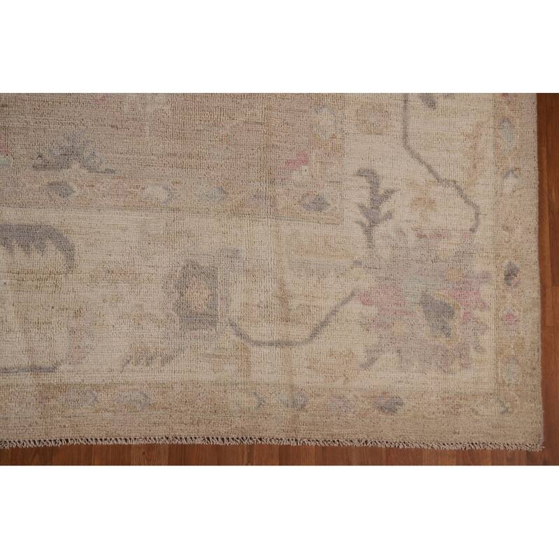 Vegetable Dye Oushak Turkish Area Rug Handmade Wool Carpet - 9'7"x 13'3"