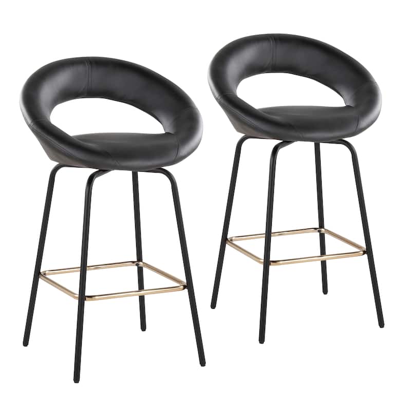 Porch & Den Penny 26" Fixed-Height Counter Stool with Metal Legs & Square Footrest - Set of 2 - Black Faux Leather