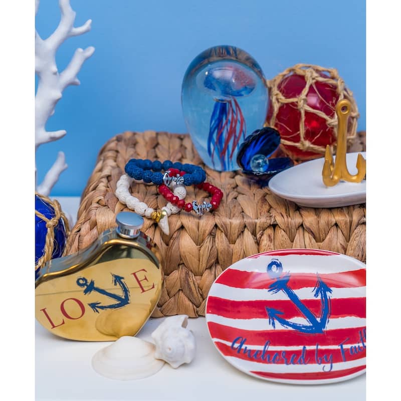 Red White & Blue Stripes Anchored By Faith 4th of July Patriotic Decoration Trinket Dish