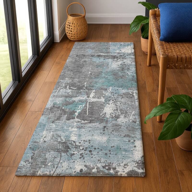 Premium Washable Super Soft Abstract Modern Mayfield Rug - 2'3" x 7'6" - Teal