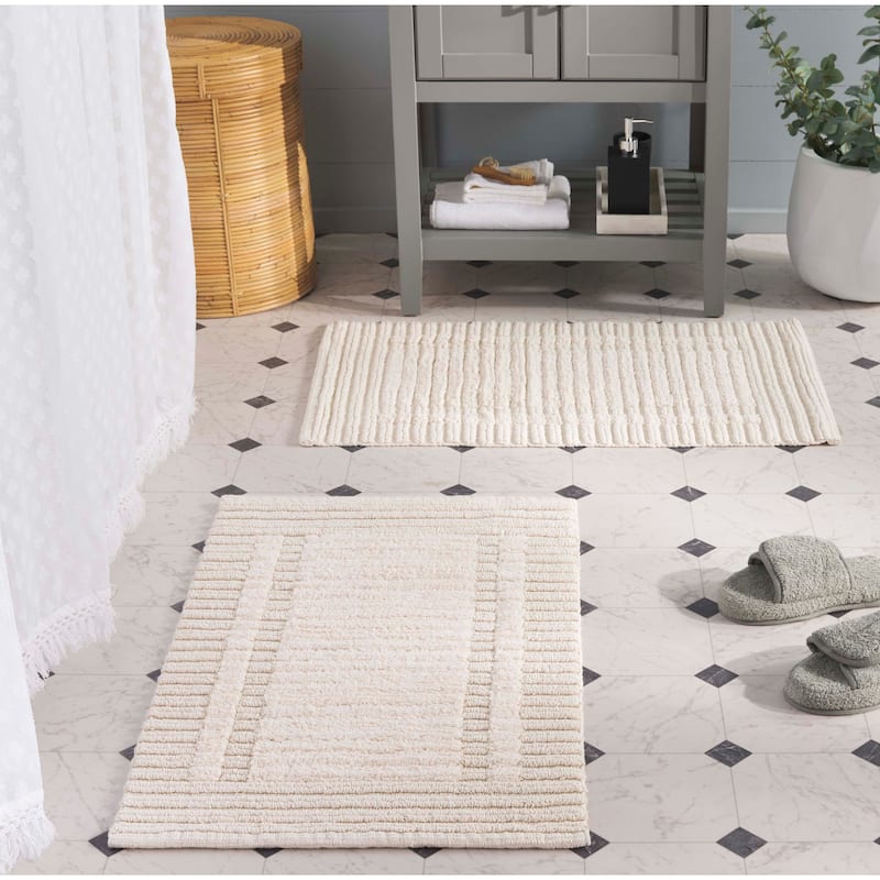 SAFAVIEH Home Greyson Striped Bathmat 32"L x 20"W Set of 2 - Ivory