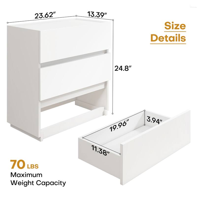 23.62"W Wood 2-Drawer Nightstand