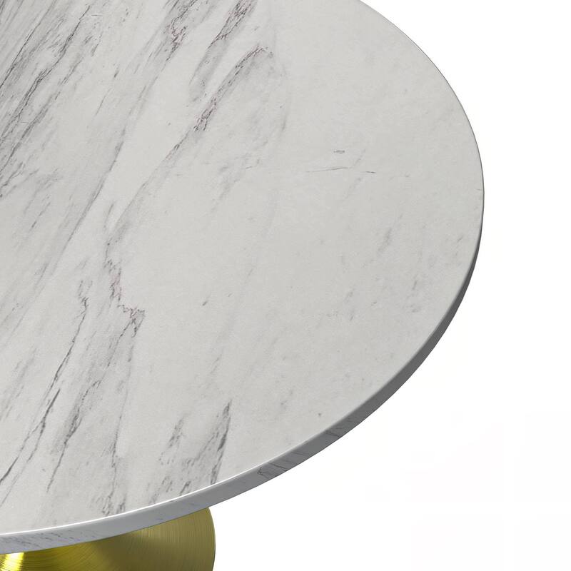 LeisureMod Verve Round Dining Table with Resin TableTop and Brushed Gold Base for Kitchen & Dining Room