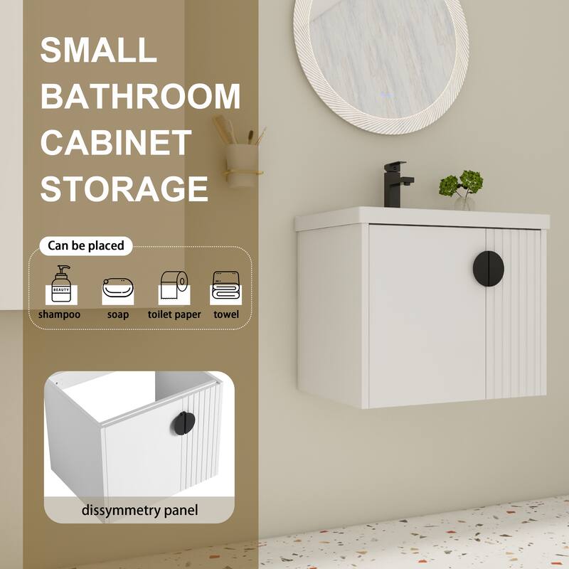 Modern Wall-Mounted Bathroom Vanity with Ceramic Sink, Soft-Close Doors, and 3 Pairs of Metal Handles for Customization