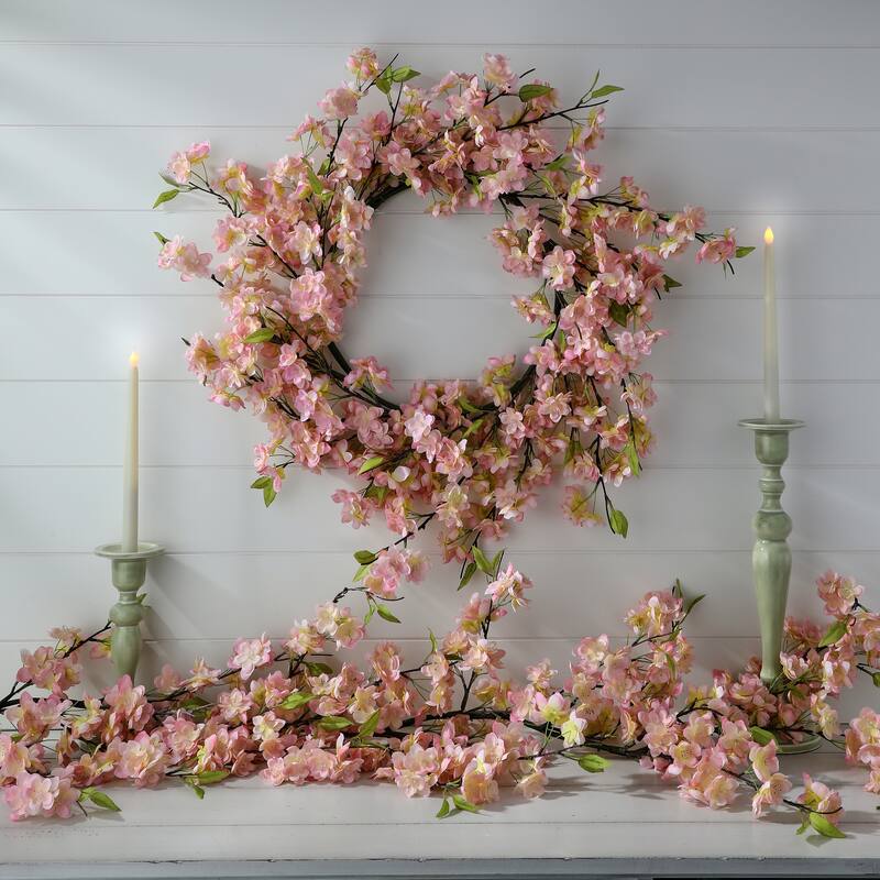 24" Cherry Blossom Wreath - Pink