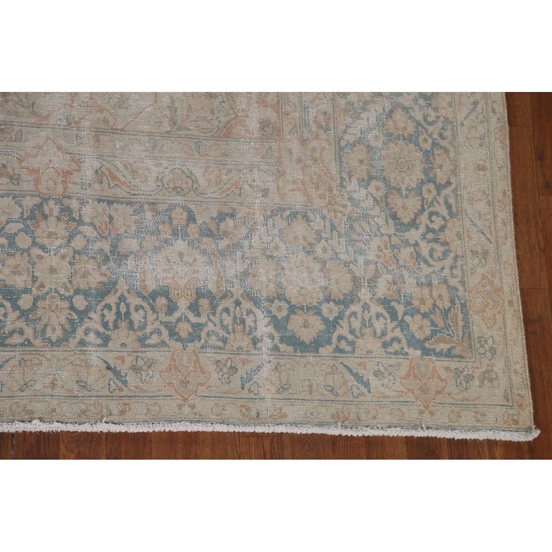 Distressed Kerman Persian Antique Area Rug Hand-knotted Wool Carpet - 9'8" x 12'7"