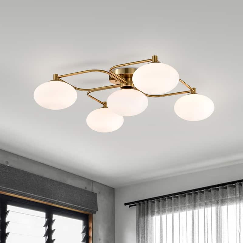 Camris 5-Light Brass Chandelier Frosted Glass Shades