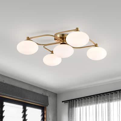 Camris 5-Light Brass Chandelier Frosted Glass Shades