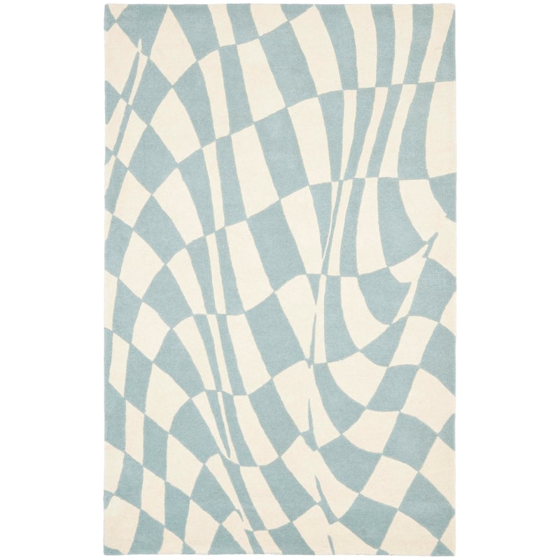 SAFAVIEH Handmade Soho Ciara Abstract N.Z. Wool Rug - 7'6" x 9'6" - Blue/Ivory
