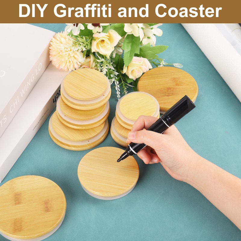 2Pcs Bamboo Lids with Silicone Sealing Rings, Wooden Mason Jar Lids