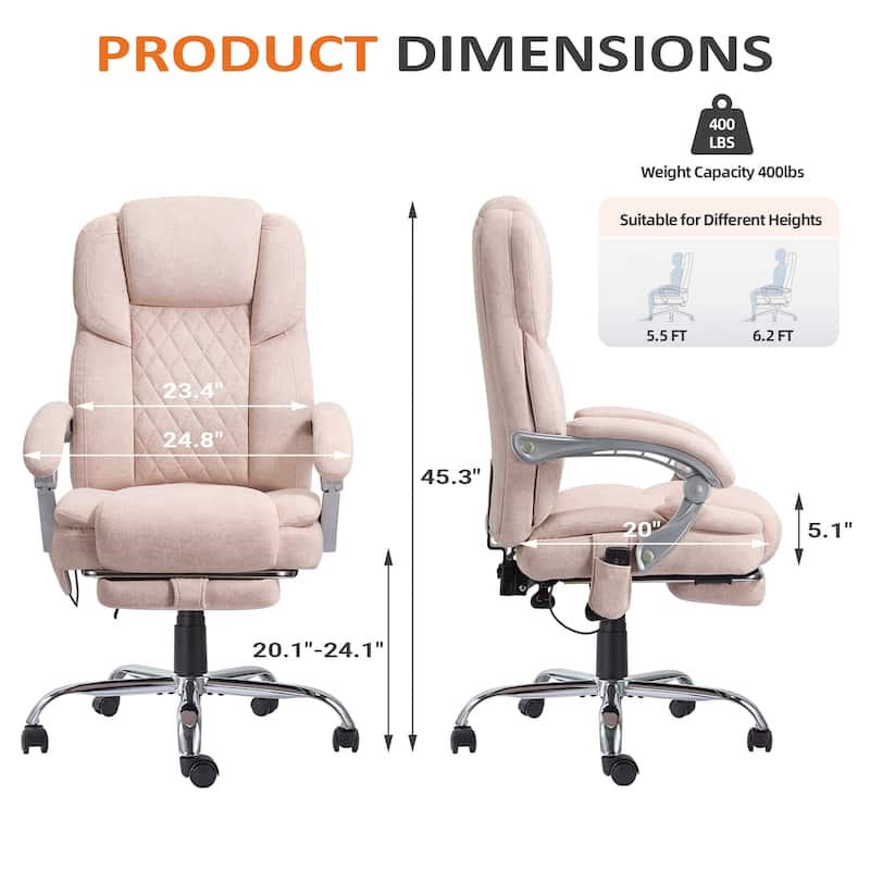EROMMY Ergonomic Heated Massage Office Chair with Lumbar Support, Reclining Backrest, 2/4/6-Point Massage