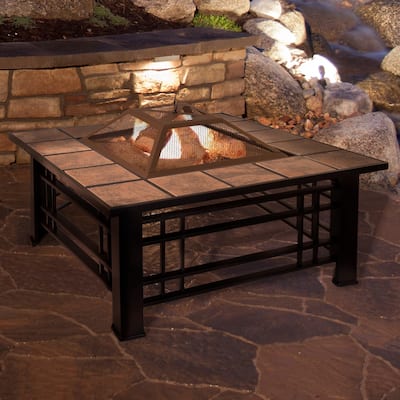 Pure Garden 32" Square Outdoor Wood Burning Firepit with Steel Bowl - 32 x 32 x 19.5 in.