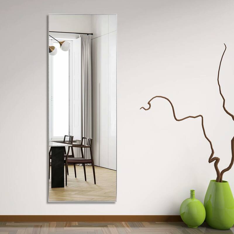 Modern Sleek Metal Frame Full-length Hanging or Leaning Wall Mirror