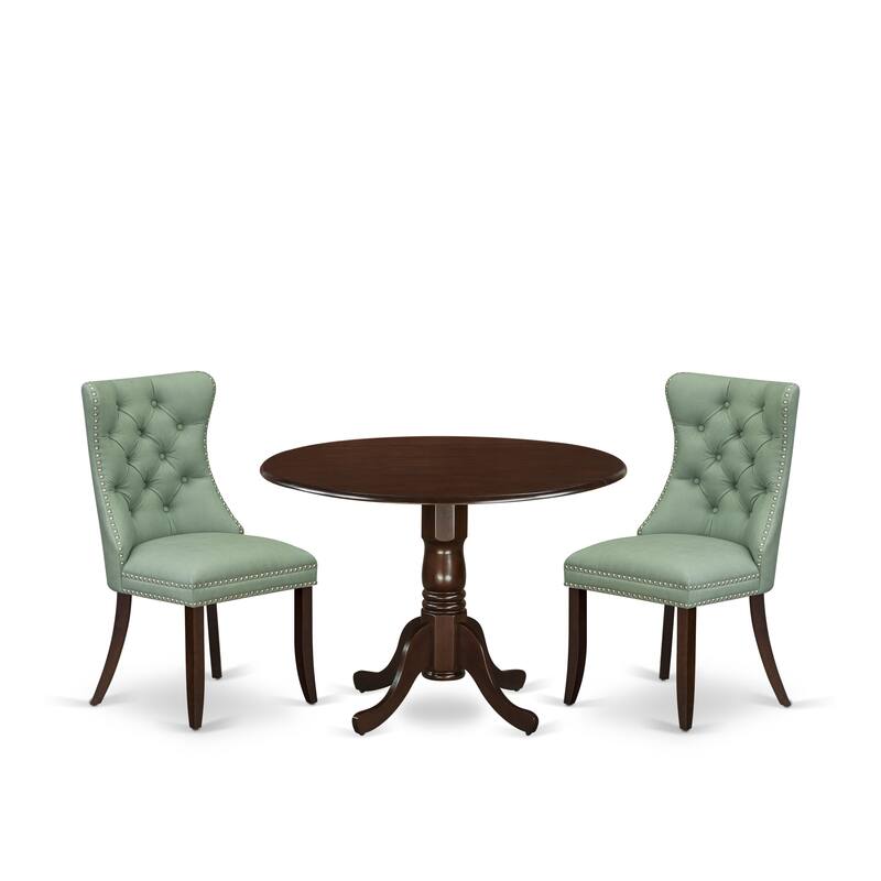 East West Furniture Dining Table Set Includes a Round Kitchen Table and Upholstered Chairs, Mahogany (Pieces Options)
