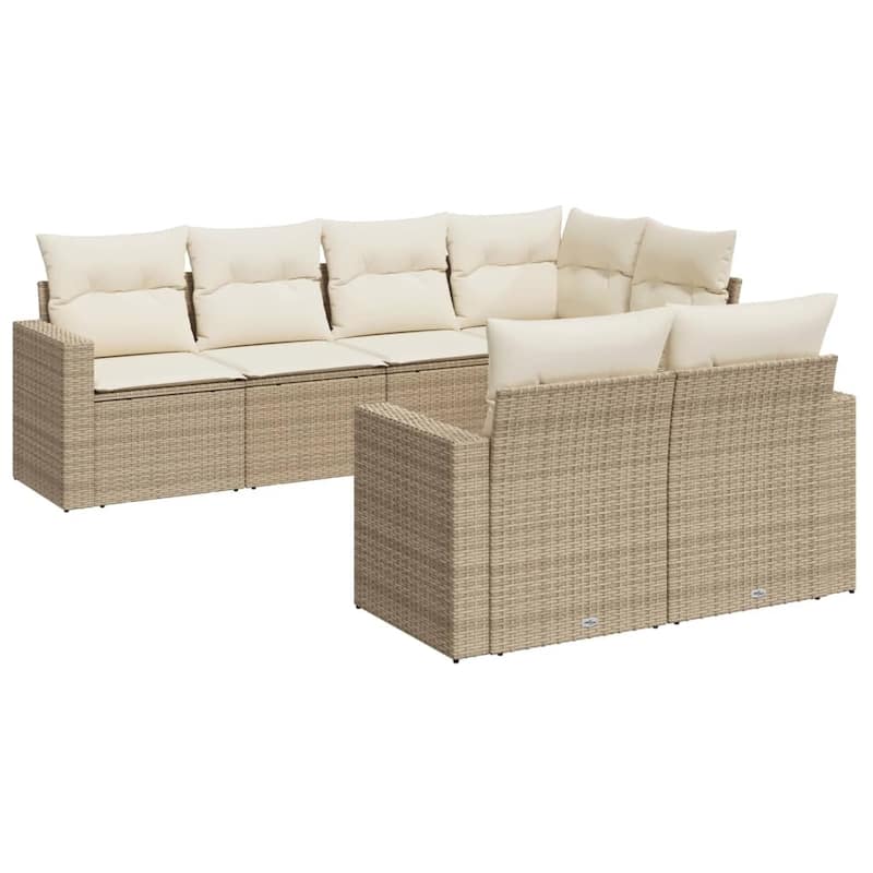 vidaXL Patio Sofa Set with Cushions Outdoor Furniture 7 Piece Poly Rattan - 24.4 x 25.8 x 27.2