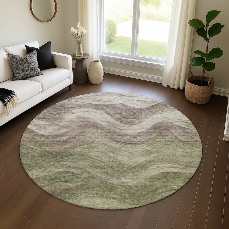 Premium Washable Super Soft Modern Waves Mayfield Rug - Green - 8' x 8'