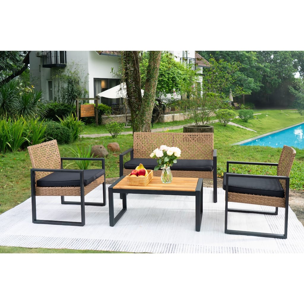 4-Piece Patio Furniture Set Outdoor Balcony Porch Brown