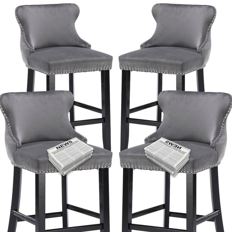 Upholstered Wing Back Bar Stools (Set of 6) - Set of 4 - Gray Velvet
