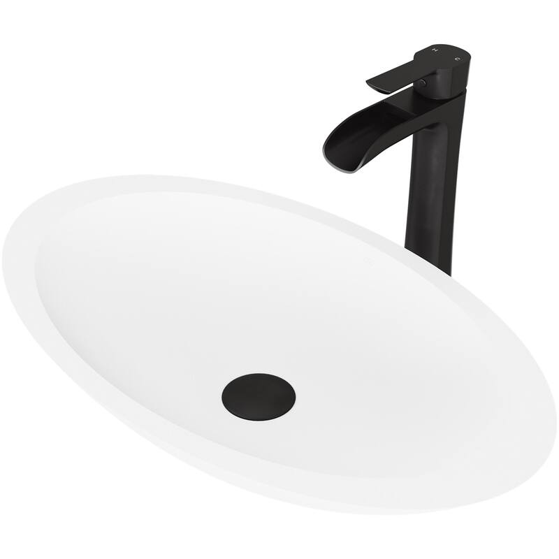 Vigo Wisteria 23-1/8" Matte Stone� Vessel Bathroom Sink with Niko - Matte Black