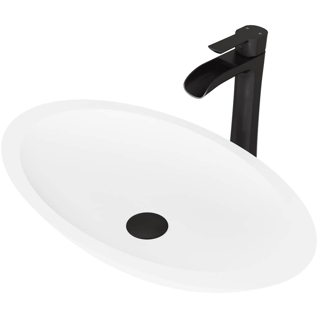 Vigo Wisteria 23-1/8" Matte Stone� Vessel Bathroom Sink with Niko