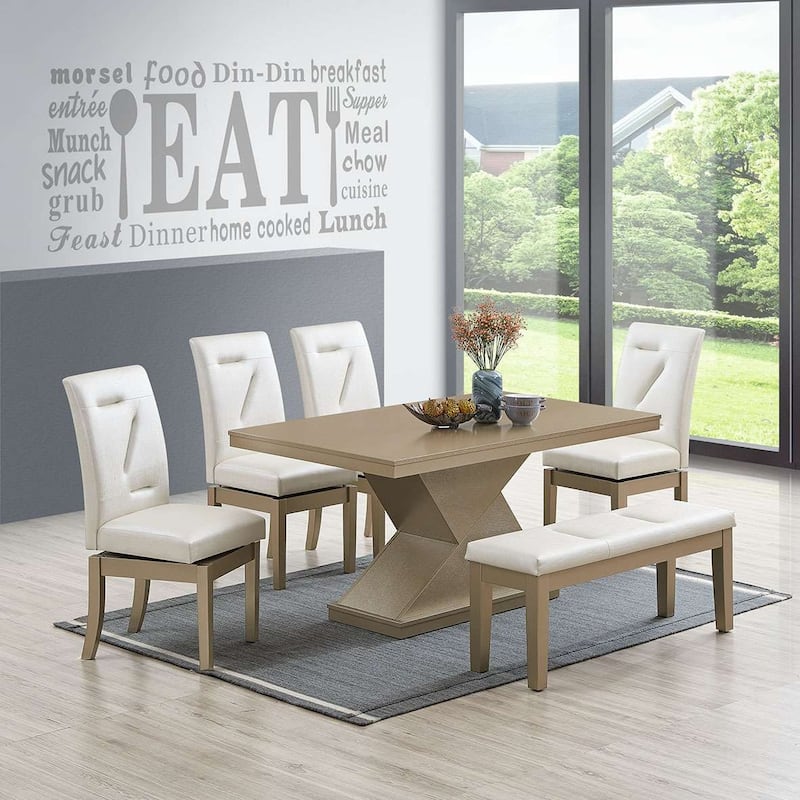 Upholstered Swivel Dining Chairs, White/Gold, Set of 2