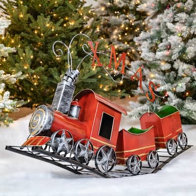 Metal Christmas Train with 2 Carts on Track "X-M-A-S"