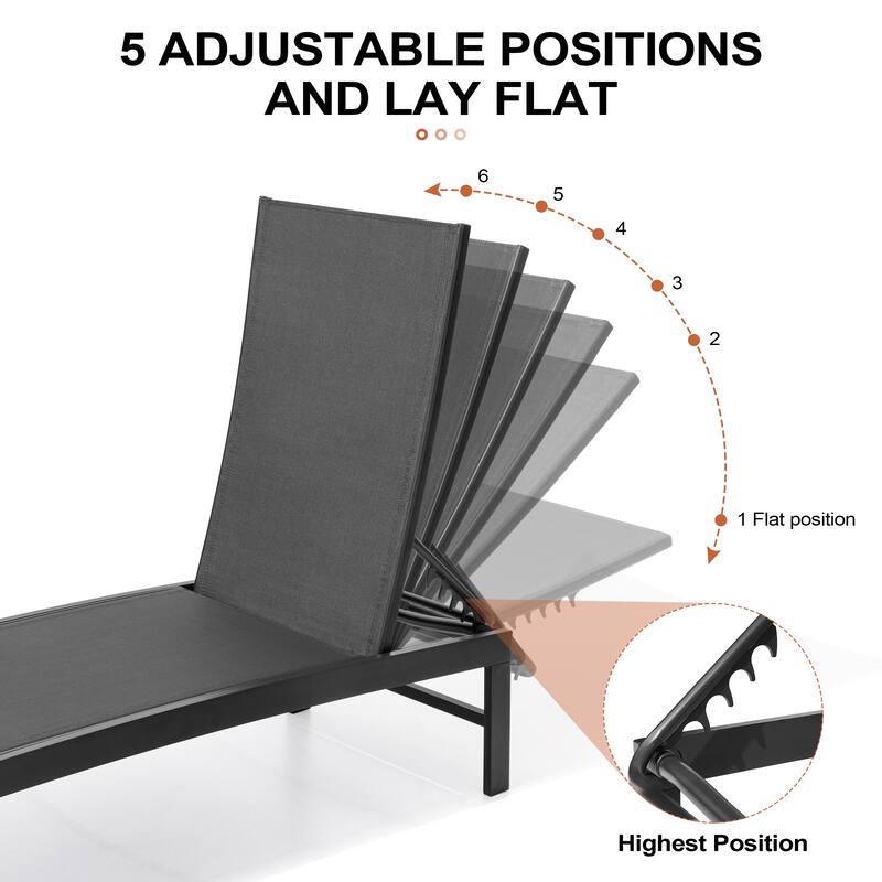 Outdoor Aluminum Chaise Lounge Chairs and Side Table, Sun Lounger with Adjustable Backrest