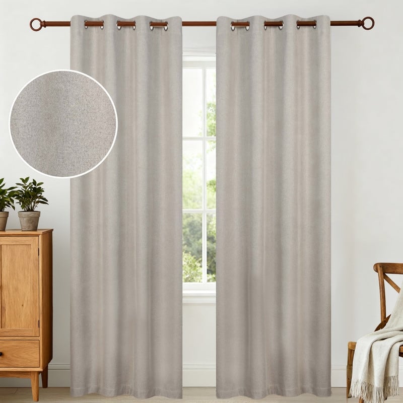 Superior Neal 100% Blackout Grommet Curtains, Set of 2 Panels - 52" x108" - Flax Beige