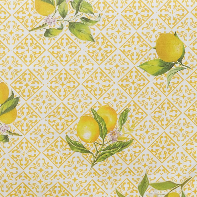Block Print Tablecloth With Lemon Design - 70"x70"