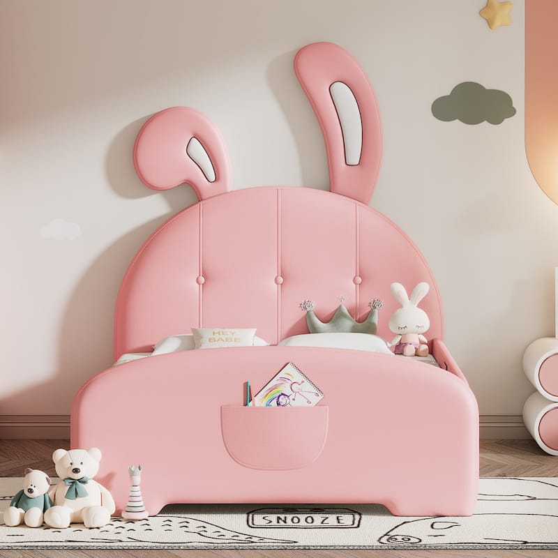 Lovely Twin Size Rabbit-Shape Upholstered Bed Princess Bed , Platform ...