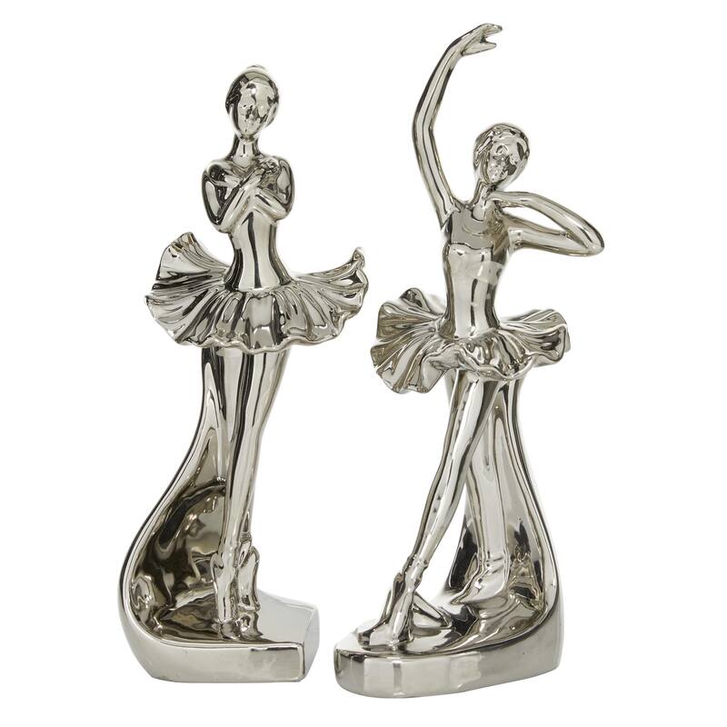 Porcelain Ceramic Dancer Decorative Sculpture - Set of 2 Silver - Roche River Decor - Silver
