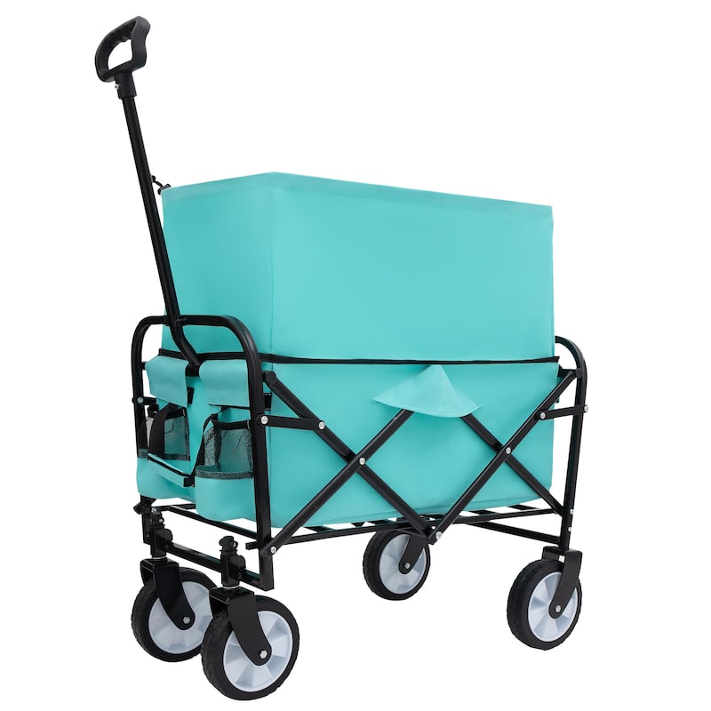 Collapsible Utility Wagon with Strapping System - 225lb Capacity & Extension Feature, Blue