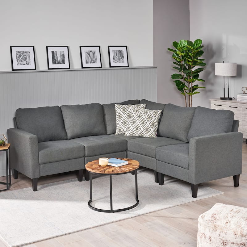 Zahra Modern Fabric 5-piece Sofa Sectional by Christopher Knight Home - DARK GREY
